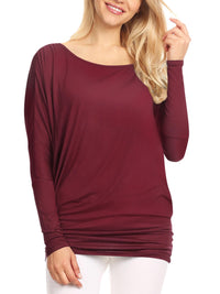 Womens Flowy Draped Long Sleeve Batwing Dolman Top Daily Haute