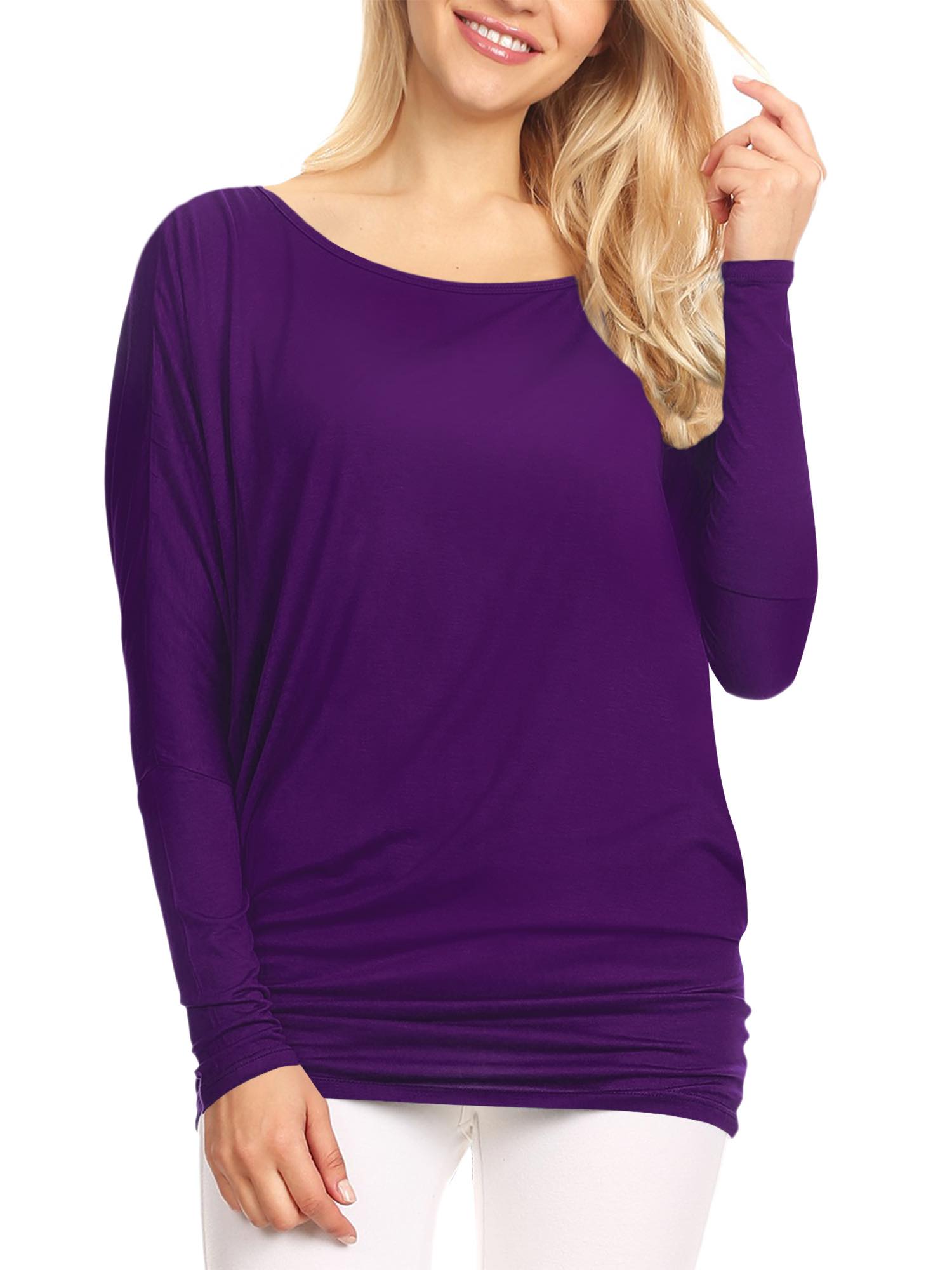 Womens Flowy Draped Long Sleeve Batwing Dolman Top Daily Haute