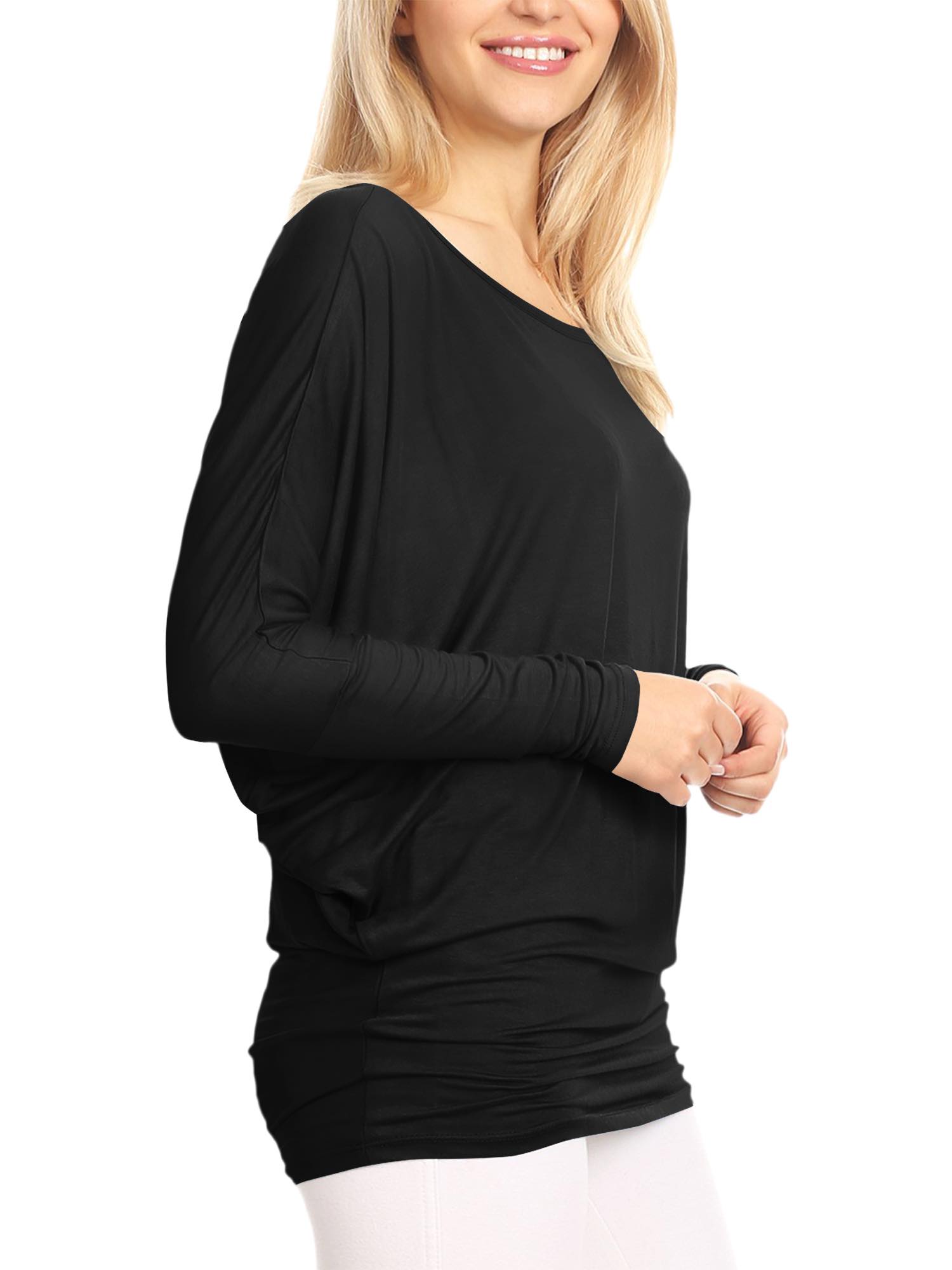 Womens Flowy Draped Long Sleeve Batwing Dolman Top Daily Haute