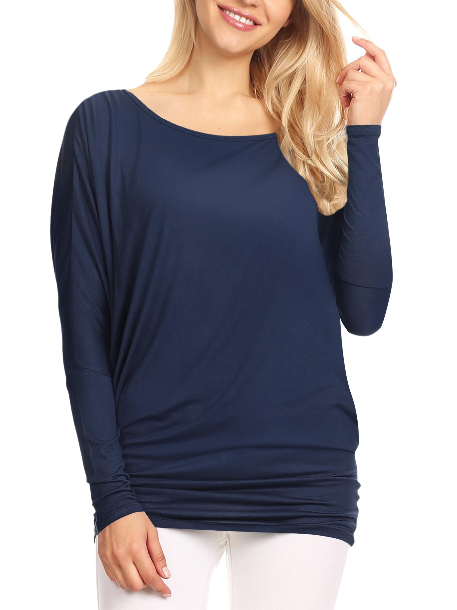 Womens Flowy Draped Long Sleeve Batwing Dolman Top Daily Haute