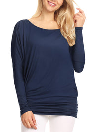 Womens Flowy Draped Long Sleeve Batwing Dolman Top Daily Haute