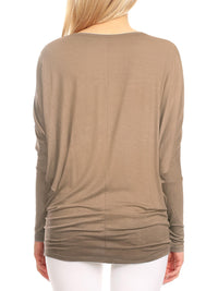 Womens Flowy Draped Long Sleeve Batwing Dolman Top Daily Haute