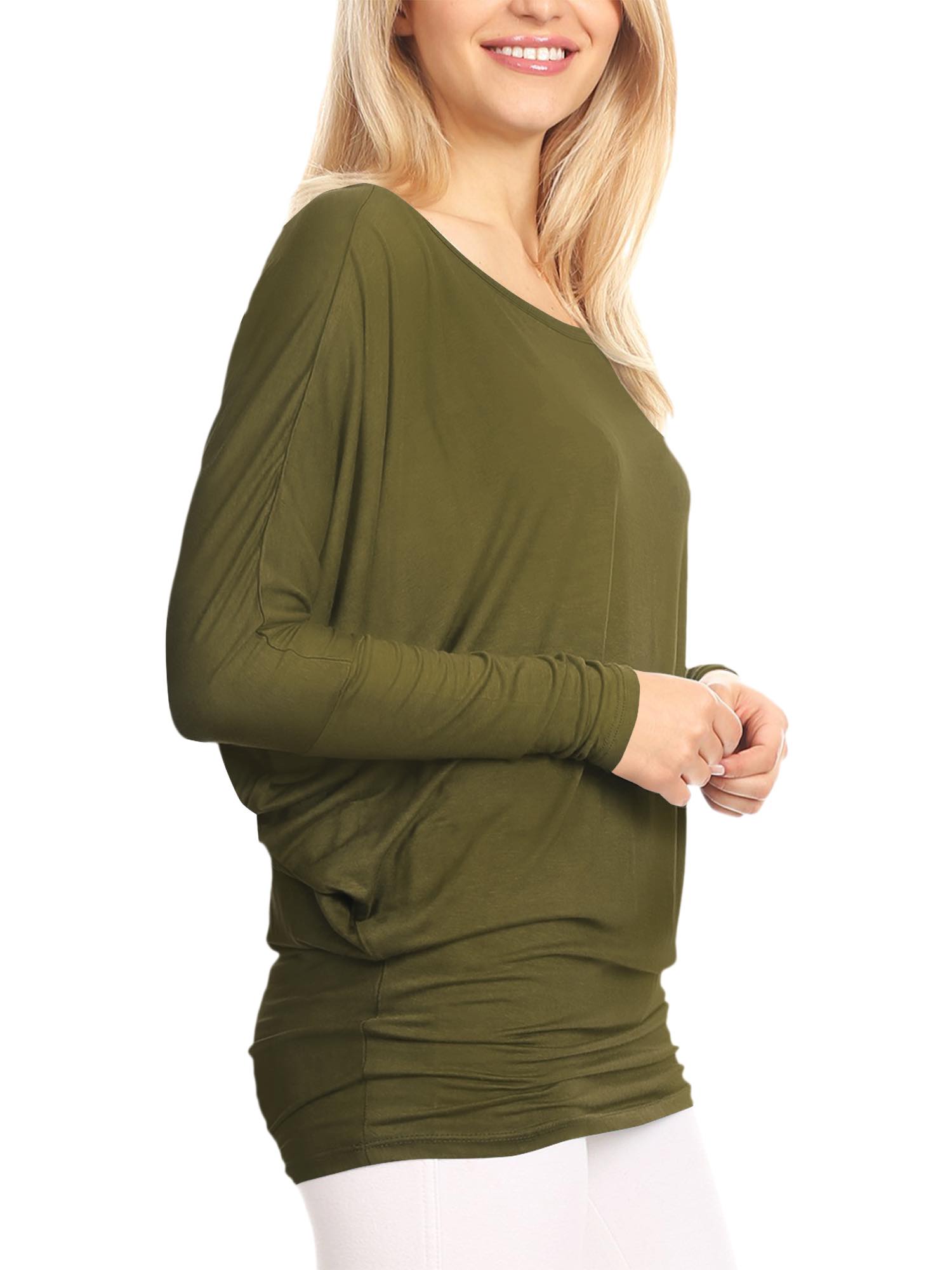 Womens Flowy Draped Long Sleeve Batwing Dolman Top Daily Haute