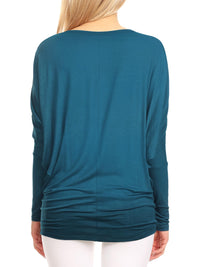 Womens Flowy Draped Long Sleeve Batwing Dolman Top Daily Haute