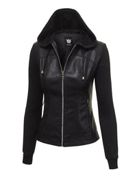 Womens Lock & Love Faux Leather Full Zip Hoodie Sweatshirt Jacket Daily Haute