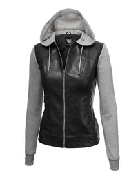 Womens Lock & Love Faux Leather Full Zip Hoodie Sweatshirt Jacket Daily Haute