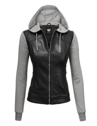 Womens Lock & Love Faux Leather Full Zip Hoodie Sweatshirt Jacket Daily Haute