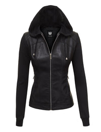 Womens Lock & Love Faux Leather Full Zip Hoodie Sweatshirt Jacket Daily Haute