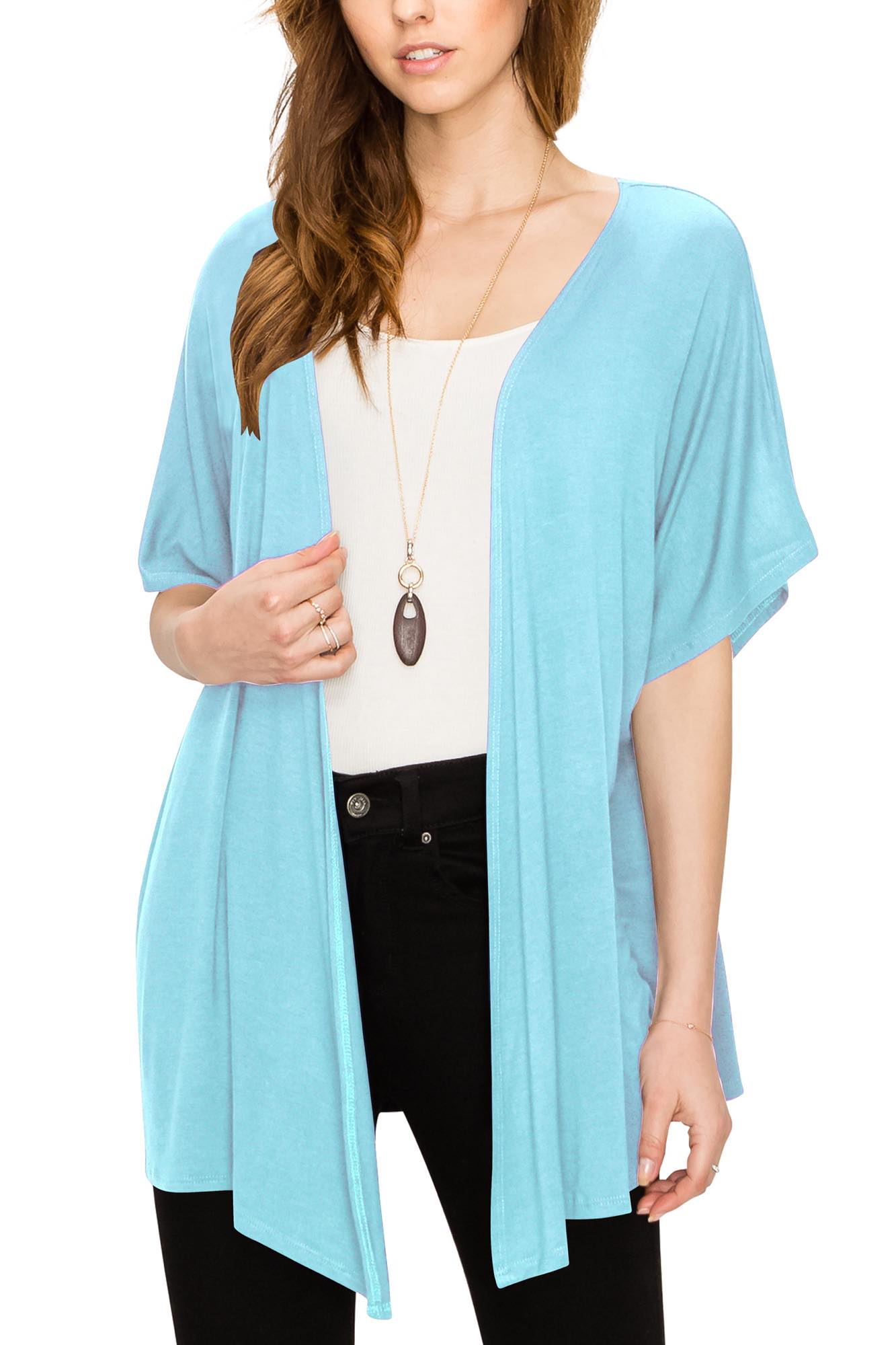 Womens Short Sleeve Open Front Loose Kimono Style Cardigan Daily Haute