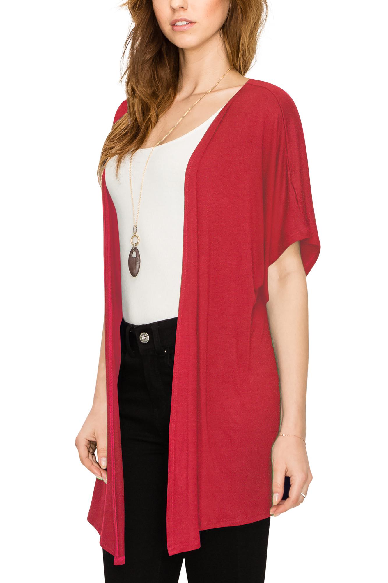 Womens Short Sleeve Open Front Loose Kimono Style Cardigan Daily Haute