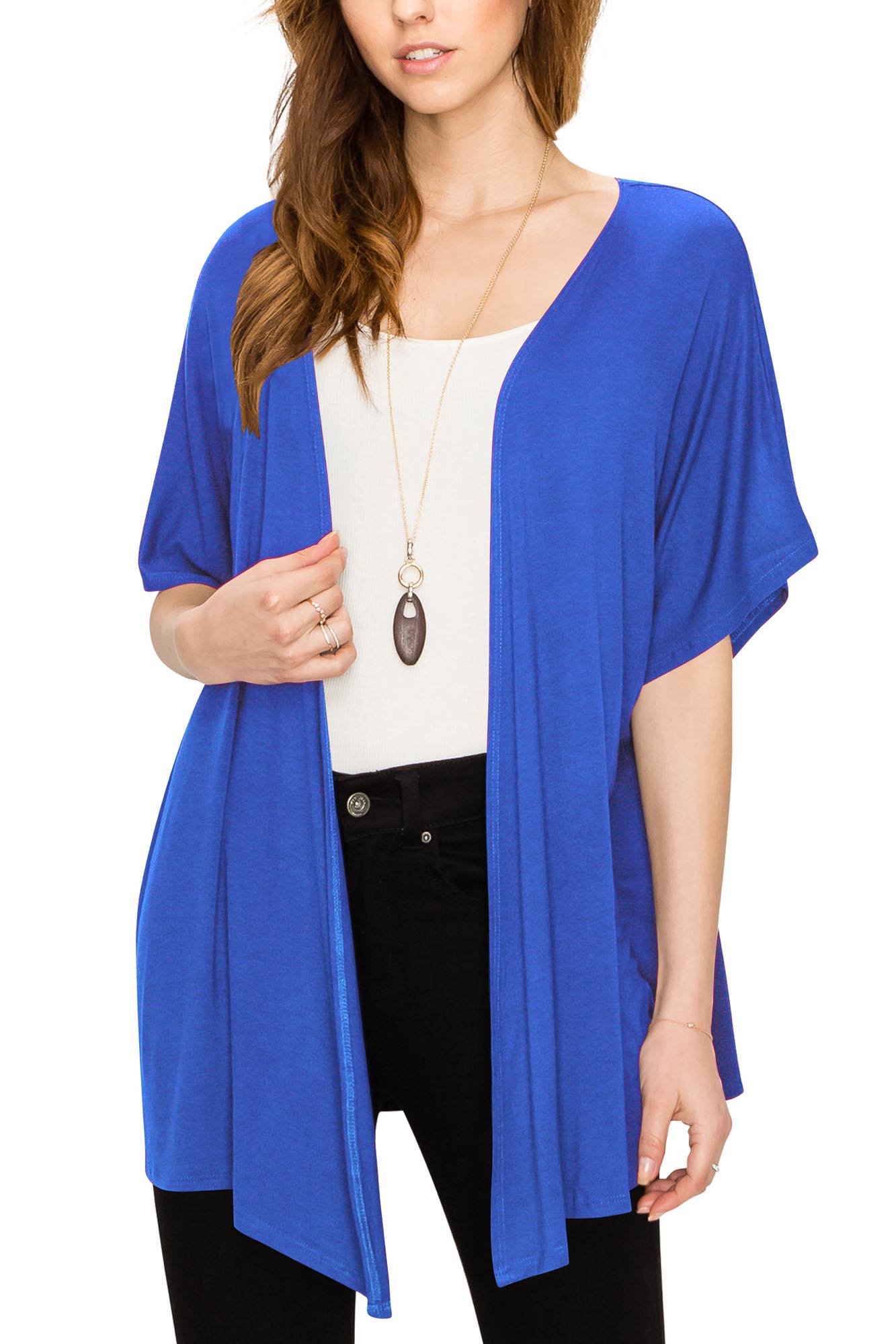 Openwork Geomatric Batwing Sleeve Drawstring Slit Kimono – Blue