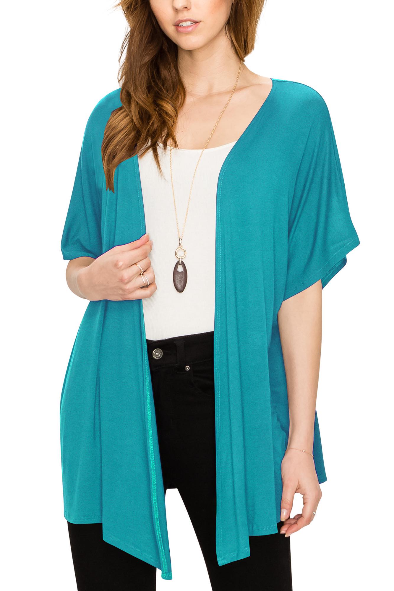 Womens Short Sleeve Open Front Loose Kimono Style Cardigan Daily Haute