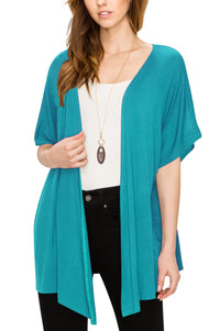 Womens Short Sleeve Open Front Loose Kimono Style Cardigan Daily Haute