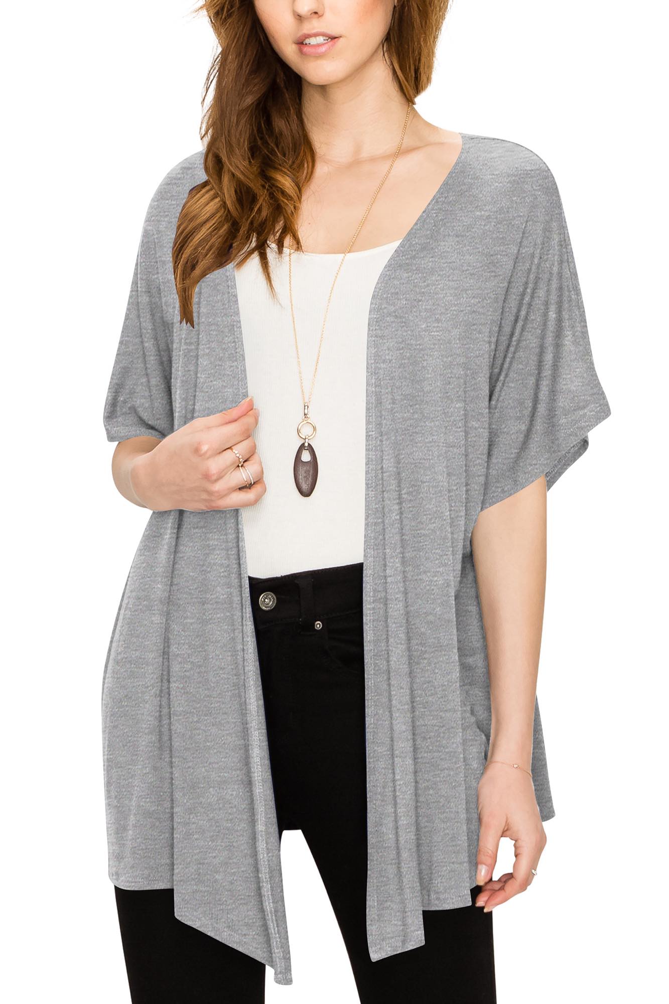 Womens Short Sleeve Open Front Loose Kimono Style Cardigan Daily Haute