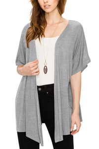 Womens Short Sleeve Open Front Loose Kimono Style Cardigan Daily Haute