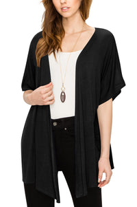 Womens Short Sleeve Open Front Loose Kimono Style Cardigan Daily Haute