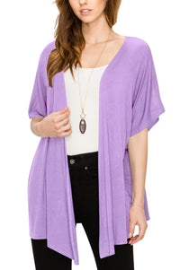 Womens Short Sleeve Open Front Loose Kimono Style Cardigan Daily Haute