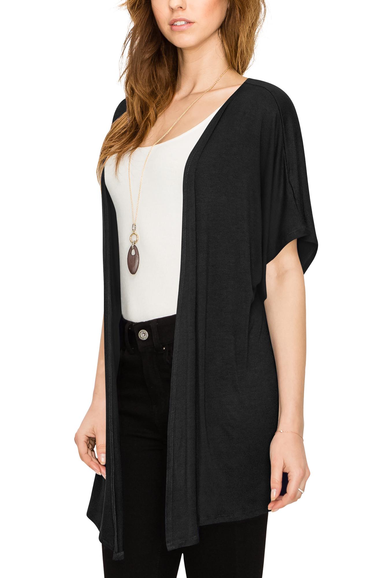 Womens Short Sleeve Open Front Loose Kimono Style Cardigan Daily Haute