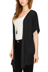 Womens Short Sleeve Open Front Loose Kimono Style Cardigan Daily Haute