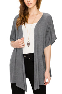 Womens Short Sleeve Open Front Loose Kimono Style Cardigan Daily Haute