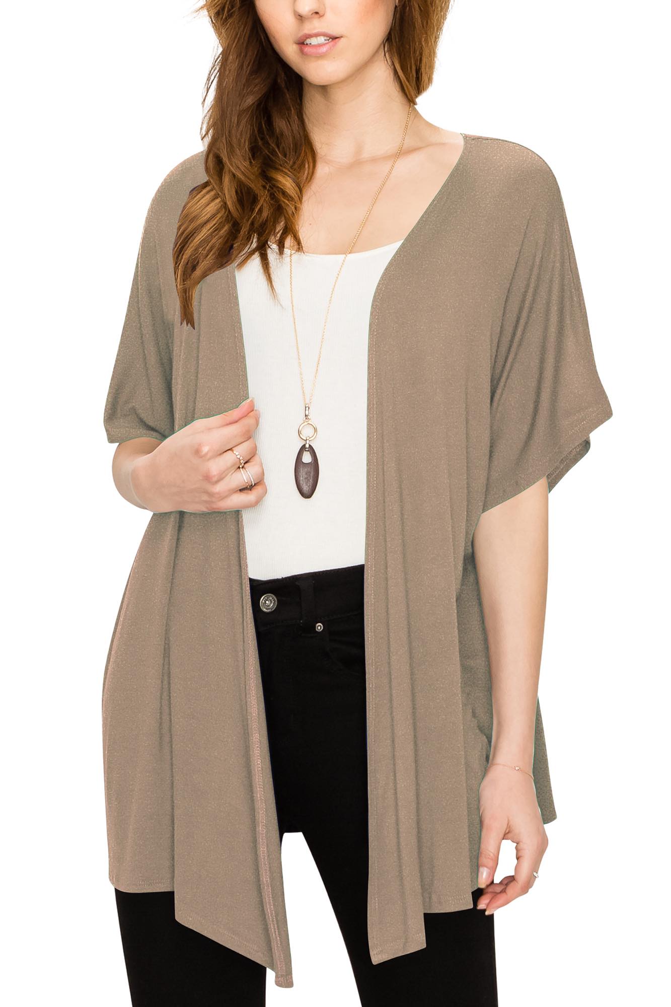 Womens Short Sleeve Open Front Loose Kimono Style Cardigan Daily Haute