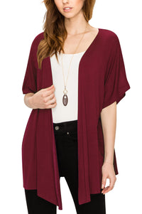 Womens Short Sleeve Open Front Loose Kimono Style Cardigan Daily Haute