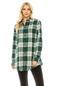 Haute Edition Women's Long Button Down Flannel Tunic Shirt with Plus