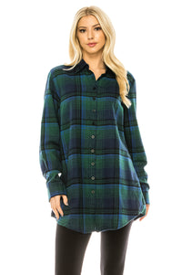 Haute Edition Women's Long Button Down Flannel Tunic Shirt with Plus