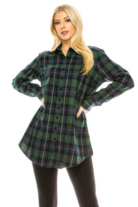 Haute Edition Women's Long Button Down Flannel Tunic Shirt with Plus