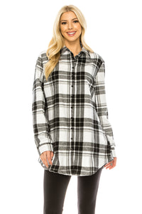 Haute Edition Women's Long Button Down Flannel Tunic Shirt with Plus